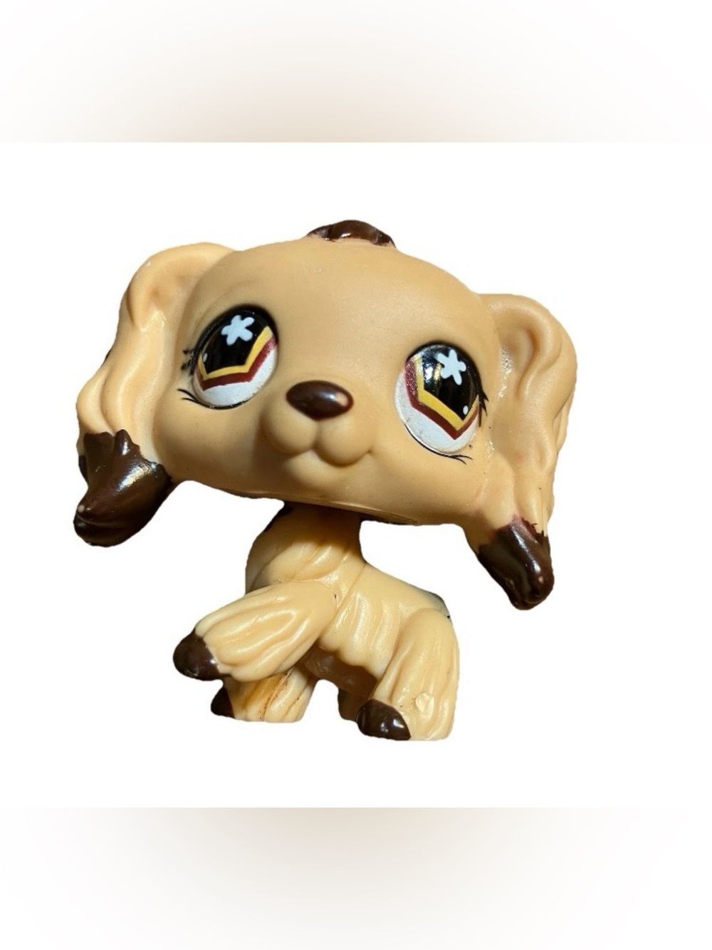 Authentic LPS Cocker Spaniel #575 Brown Tan Dog Yellow Flower Eyes Bobble Rare
